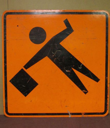 Vintage Used Aluminum Flagger Ahead Street Construction Zone Sign Traffic 36x36