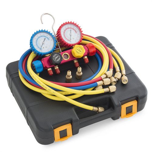 4 valve r404a r410a r22 manifold gauge set w/hoses &amp; hi low adapters hvac freon for sale