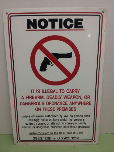 12X18 ALUMINUM NOTICE ILLEGAL FIREARM CARRY SIGN OHIO