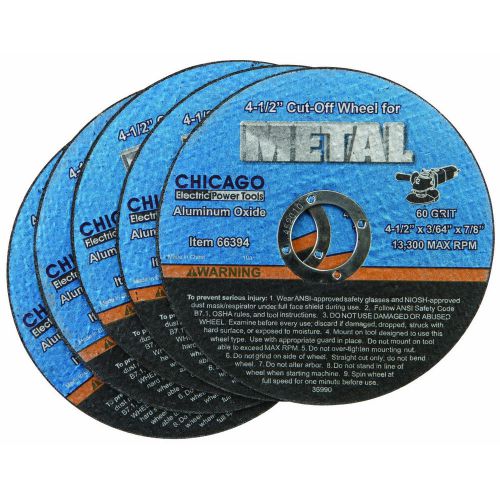 4-1/2 in. 60 Grit Metal Cut-off Wheel 5 Pieces, 13,300 RPM Maximum, 7/8in. Arbor