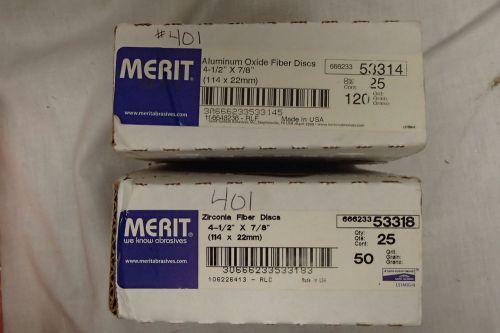 401 MERIT ALUMINUM OXIDE FIBER DISCS 4.5 X 7/8&#034; 25 QTY 666233 53314 120 ARF