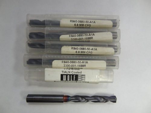 5 PCS SANDVIK 6.80MM CARBIDE COOLANT DRILL RECONDITIONED TiALN R840-0680-50-A1A