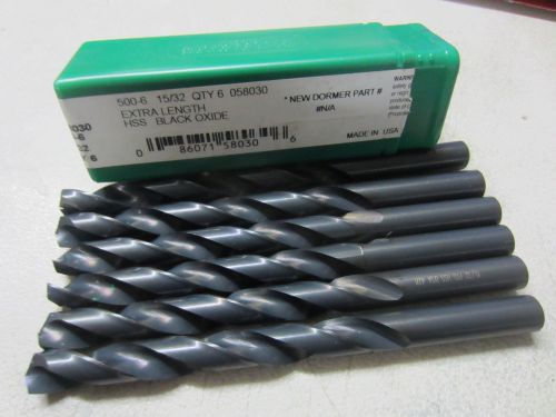 6 new PTD 15/32&#034; Extra Length Aircraft Twist Drill Bits HSS black oxide #58030