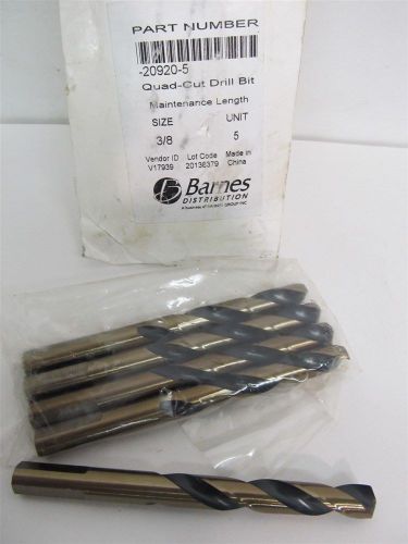 Barnes distribution 20920, 3/8&#034;, hss, quad-cut maintenance length drill bits 5ea for sale