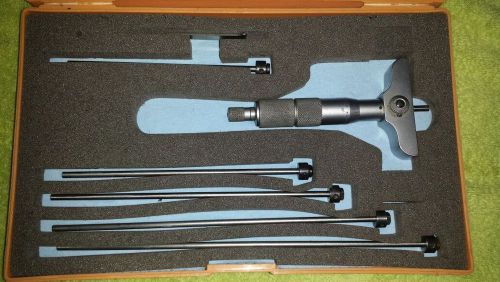 Mitutoyo Depth Micrometer Set - 0-6&#034; Range w/ 2&#034; Base and Plastic case