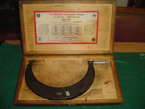 VINTAGE STARRETT NO. 436 8&#034;-9&#034;  MICROMETER CALIPER .001 GRADS IN WOOD BOX