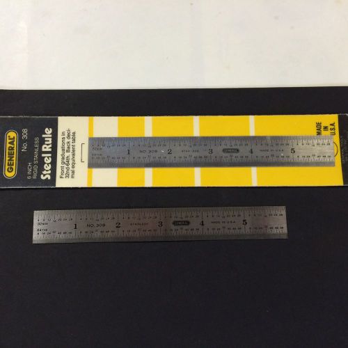 General 308  6&#034; rigid stainless steel rule, 32nds,64ths, decimal equiv. lot of 2 for sale