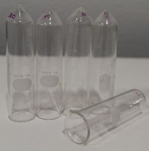 Lot of (5) Pyrex 8340 40 mL Glass Cylindrical Heavy Duty Centrifuge Tube