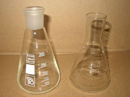 Lot of 2 vintage cold war era Erlenmeyer flasks.  Approx 300 ml.