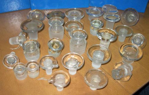 Glassware lab glass: misc solid glass flathead &amp; other stopper lot x28 for sale