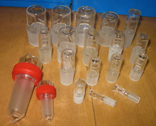Glassware lab glass: hollow ground glass misc size barrel head stopper lot x19 for sale