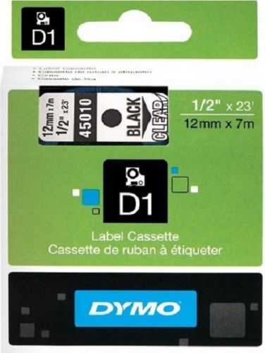 12 mm x  7M DYMO LABEL D1 45010 TAPE ZWART RUBAN BLACK CLEAR NOIR TRANSPARENT