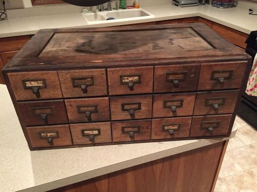 VINTAGE WOOD LARGE LIBRARY CARD CATALOG FILE CABINET 15 DRAWER