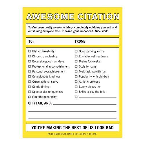 Awesome Citation Nifty Note Pad Award-winning Purveyor Witty Books 12098