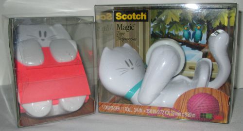 Scotch 3m magic tape dispenser post-it cat pop-up note lot set of 2 white cats for sale