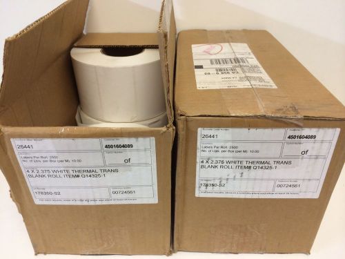 17500 INTERMEC 4&#034;X2.375&#034; WHITE THERMAL TRANSFER LABELS 7 ROLLS OF 2500 Q1325-1