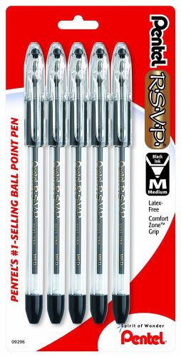 NEW Pentel R.S.V.P. Ballpoint Pen, Medium Line, Black Ink, 5 Pack (BK91BP5A)