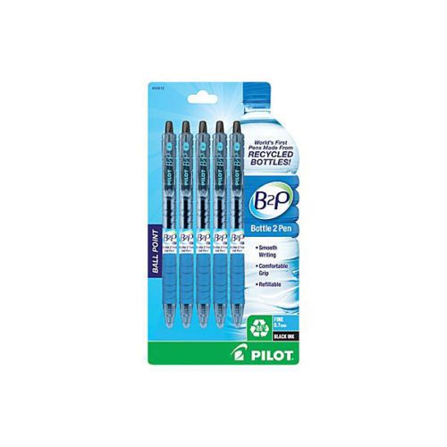 Pilot B2P Bottle to Pen Retractable Ballpoint Pens, Fine Point, Black, 5/Pack