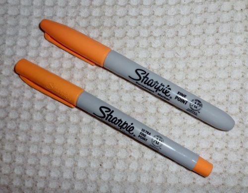 2 SHARPIE Permanent Markers -LIGHT ORANGE- 1 Ultra Fine Point &amp; 1 Fine Point-New