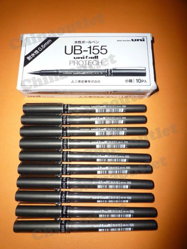 MITSUBISHI Uni-ball PROTECH UB-155 0.5 GEL PEN waterproof BLACK 10pcs