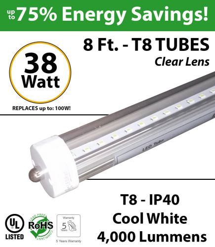 38W, 8Ft, LED Tube, 4000Lm, 6000K, Clear, UL