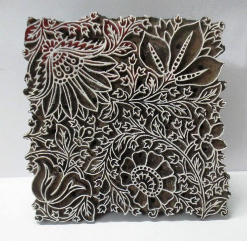 Vintage wood carved textile printing on fabric block stamp fine floral print for sale