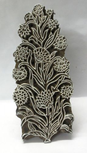 VINTAGE WOODEN HAND CARVED TEXTILE FABRIC TISSU PRINTER BLOCK STAMP FLORAL BUNTA