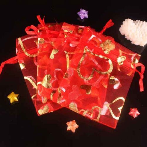 100X Red Organza 70X90MM Wedding Jewelry Gift Bag FQ012