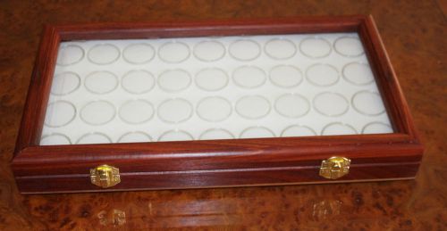 Jarrah Gold Nugget &amp; Gem Stone Display Case with Glass Lid 32 white Gem Jar