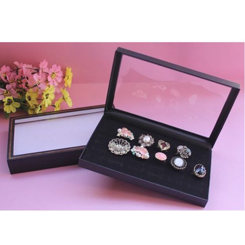 36 Slots Black Velvet Rings Jewelry Showcase Display Case Box Holder Organizer