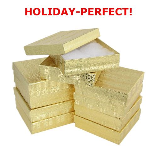 HOLIDAY-PERFECT! Pack Of 10 Gold Foil Cotton Filled Medium Jewelry Gift Boxes