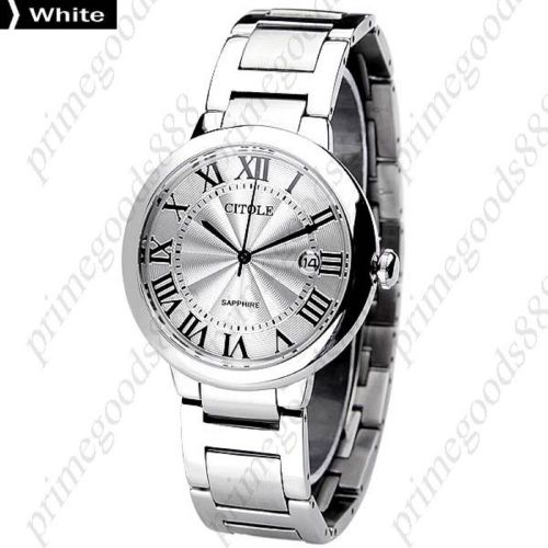 Stainless Steel Date Quartz Wrist Wristwatch Free Shipping Women&#039;s Silver Face
