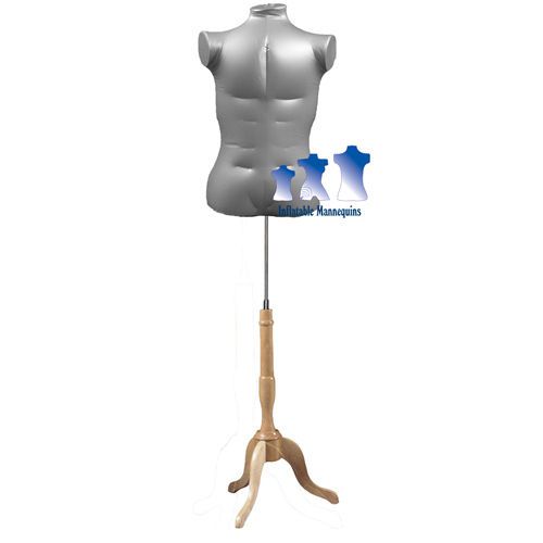 Inflatable Male Torso, Extra Large, Silver and MS7N Stand