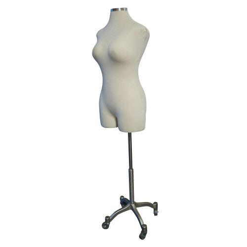 5ft White Female Mannequin Form w/Chrome Caster Adjustable Base