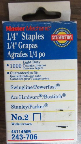 Master Mechanic 1000 1/4&#034; Light Duty Staples # 2 Wide Crown 44114mm