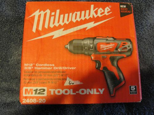 New milwaukee m12 2408-20 cordless 3/8&#034; hammer drill driver tool only for sale