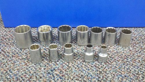 KAL 12pc Chrome 1/2&#034; Drive 12 Point Shallow Socket Set 3/8 - 1-1/4