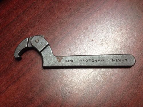 Nos proto® c472 adjustable hook spanner wrench 1-1/4&#034; to 3&#034; made in usa for sale