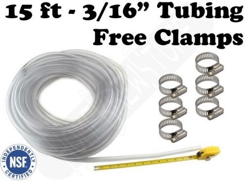 Beverage Tubing 3/16&#034; - 15&#039; Free Screw Clamps, Kegerator, Draft Beer, Homebrew