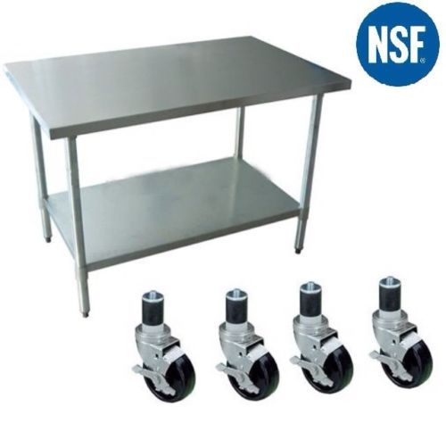 Stainless steel work prep table  24 x 72 nsf with 4 casters (wheels) new for sale