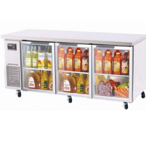 Turbo JUR-72-G Undercounter Refrigerator, 2 Swing Glass Doors, Side Mount Compre