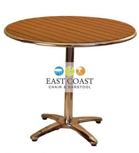 New 36&#034; Round Gulf Coast Teak-Inspired Poly Lumber Top w/ Stainless Steel Base