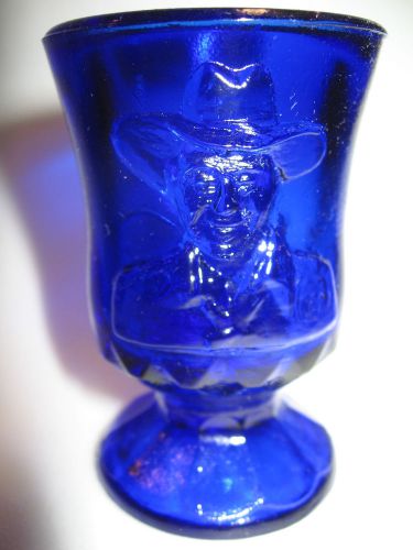 dark Cobalt blue glass toothpick / match holder hopalong cassidy boyd art cowboy