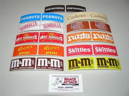 VENDSTAR 3000 BULK CANDY VENDING MACHINE / (22) CANDY LABEL STICKERS - NEW OEM