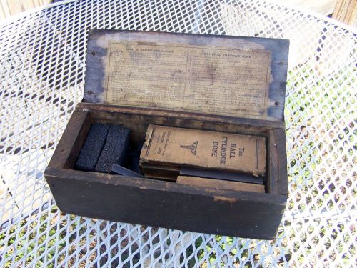 ANTIQUE -THE HALL CYLINDER HONE MFG.CO. ORIGINAL WOOD BOX, INSTRUCTIONS, STONES