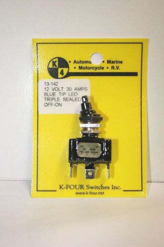 K-FOUR OFF-ON TRIPLE SEALED BLUE TIP LED LIGHTED SWITCH-12VDC-30A (13-142)