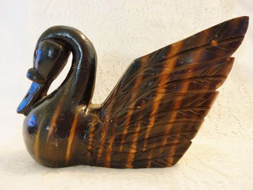 Large Machine Carved Dark Wood Duck Decorative Desk Pencil Holder (or Display)