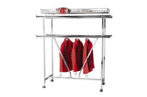 New Double Rail Chrome Plate Steel Apparel Rack w/ Adjustable Levelers &amp; V Brace