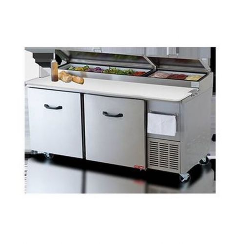 NEW 67&#034; REFRIGERATED PIZZA PREP TABLE 23 CF 2 DOOR 2 SHELF 9 PANS 19&#034; DEEP BOARD