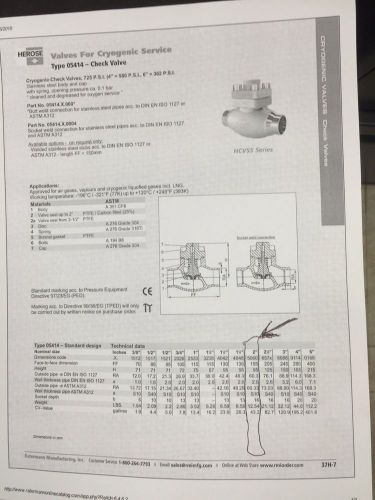 CRYOGENIC CHECK VALVE 2&#034; TYPE 05414  MADE BY HEROSE, GERMANY